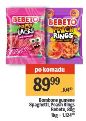 Bombone gumene Spaghetti, Peach Rings Bebeto, 80g