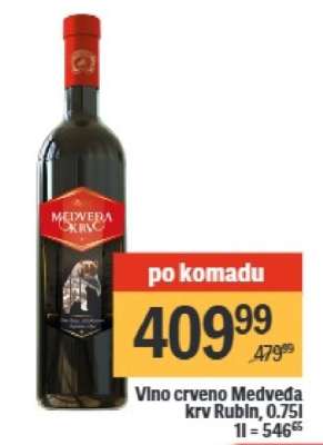 Vino crveno Medveda krv Rubin, 0.75l