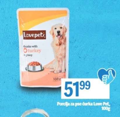 Porcija za pse ćurka Love Pet, 100g
