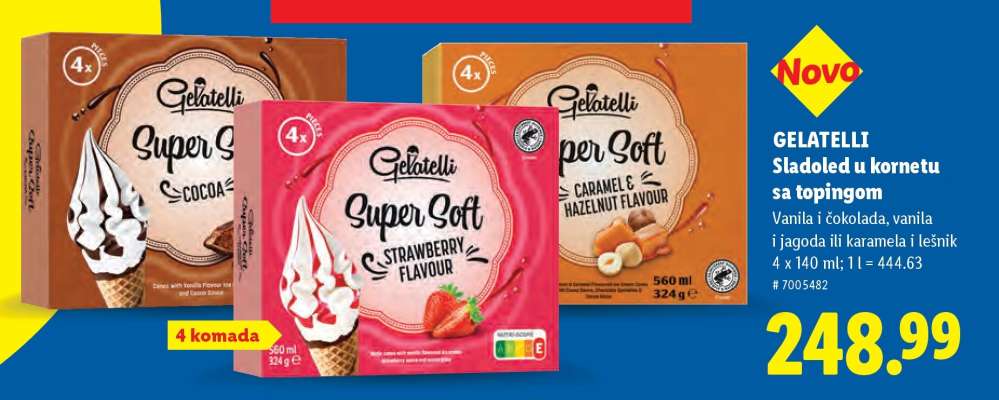 Gelatelli Sladoled u kornetu sa toppingom