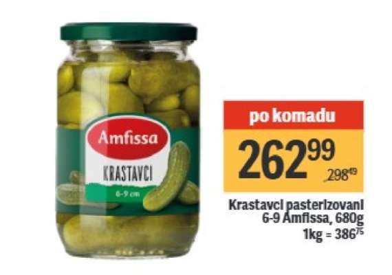 Krastavci pasterizovani 6-9 Amfissa, 680g
