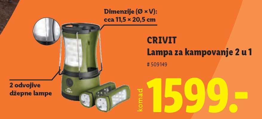 CRIVIT Lampa za kampovanje 2 u 1