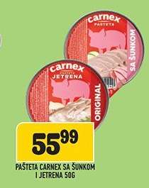 Pašteta Carnex sa šunkom i jetrena 50g