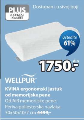WELLPUR KVINA ergonomski jastuk od memorijske pene