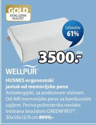 WELLPUR HUSNES ergonomski jastuk od memorijske pene