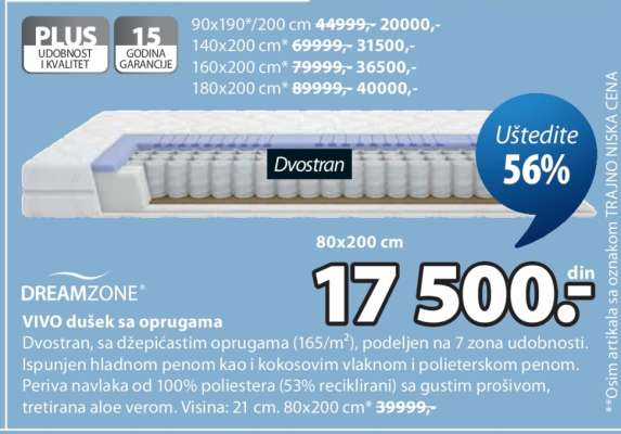 DREAMZONE VIVO dušek sa oprugama