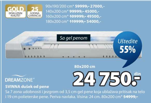 DREAMZONE SVINNA dušek od pene
