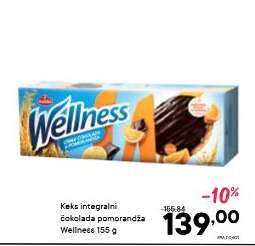 Keks integralni čokolada pomorandža Wellness 155 g
