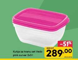Kutija za hranu set Vedo pink curver 2x3 l