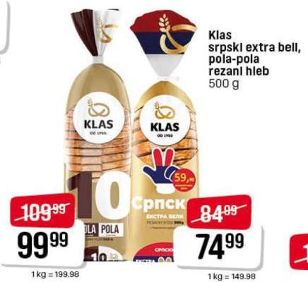 Klas srpski extra bell, pola-pola rezani hleb