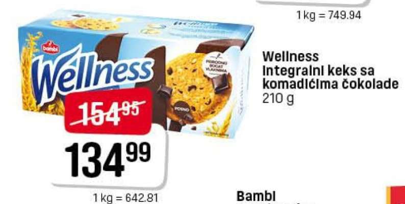 Wellness Integralni keks sa komadićima čokolade