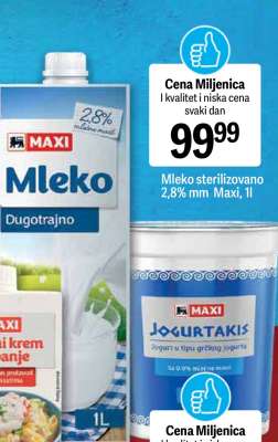 Mleko sterilizovano 2,8%mm Maxi, 1l