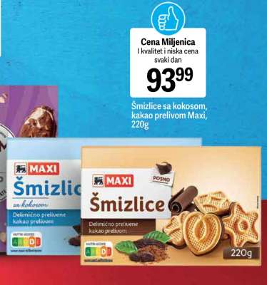 Šmizlice sa kokosom, kakao prelivom Maxi, 220g