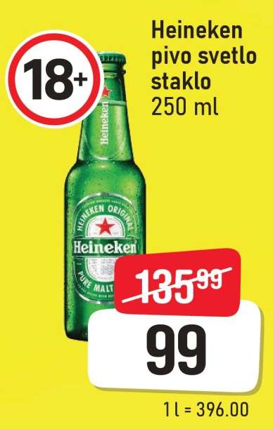 Heineken pivo svetlo staklo 250 ml