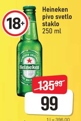 Heineken pivo svetlo staklo