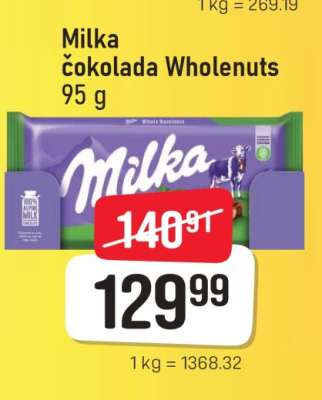 Milka čokolada Wholenuts 95 g