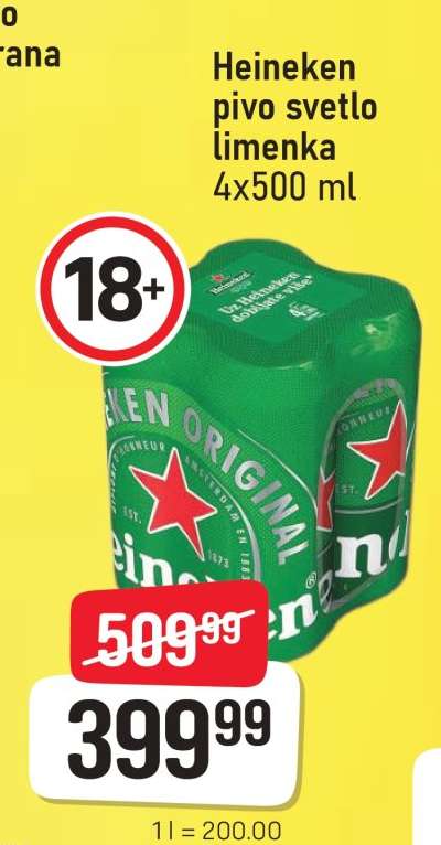 Heineken pivo svetlo limenka 4x500 ml