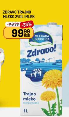 Zdravo Trajno Mleko 2% 1L Imlek