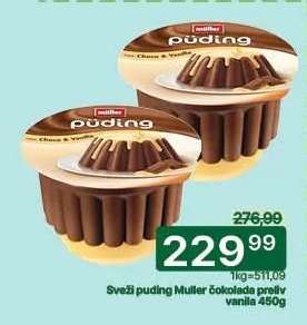 Svěží puding Muller čokolada preliv vanila 450g
