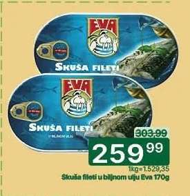 Skuša fileti u biljnom ulju Eva 170g