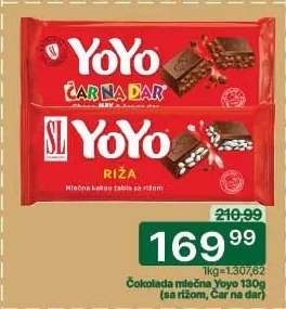 Čokolada mlečna Yoyo 130g (sa rižom, Čar na dar)