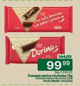 Čokolada mlečna riža Dorina 75g