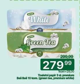 Toaletní papír 3 sl. premium Baš Baš 10 kom. (green tea, premium white)