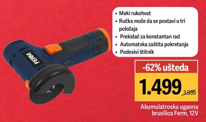 Akumulatroska ugaona brusilica Ferm, 12V