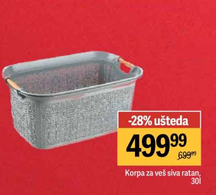 Korpa za veš siva ratan, 30l