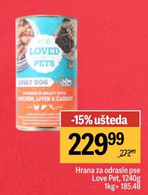 Hrana za odrasle pse Love Pet, 1240g