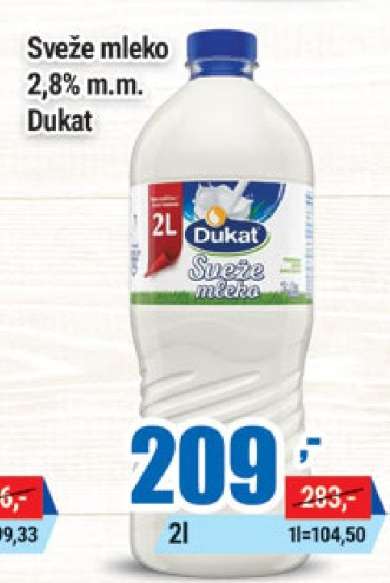 SVEŽE MLEKO 2.8 % m.m. Dukat