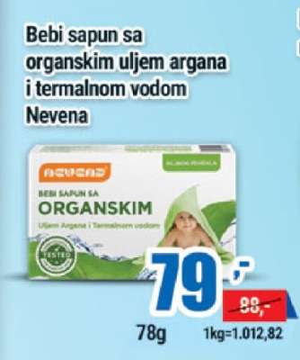 Bebi sapun sa organskim uljem argana i termalnom vodom Nevena