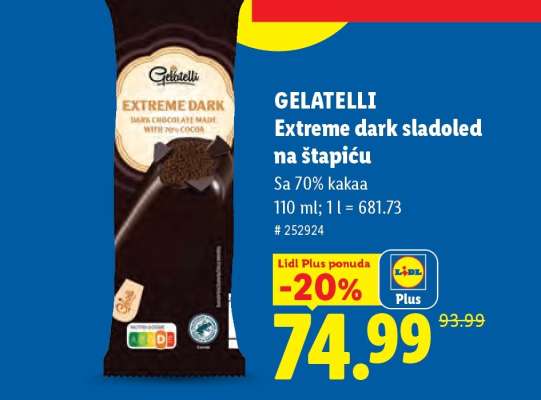 Gelatelli Extreme dark sladoled na štapiću