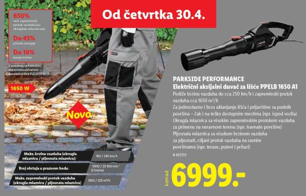 PARKSIDE PERFORMANCE Električni aksijalni duvač za lišće PPELB 1650 A1