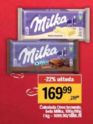 Čokolada Oreo brownie, bela Milka, 100g/90g