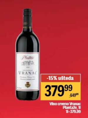 Vino crveno Vranac Plantaže, 1l