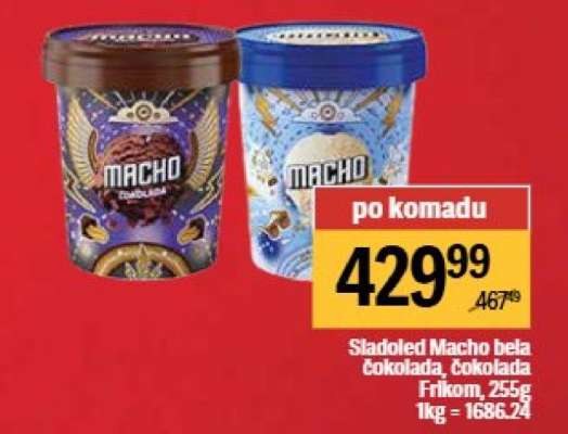 Sladoled Macho bela čokolada, čokolada
