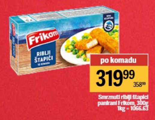 Smrznuti riblji štapici panirani Frikom , 300g