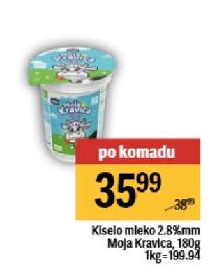 Kiselo mleko 2.8%mm Moja Kravica 180g