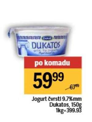 Jogurt čvrstl 9.7%mm Dukatos, 150g
