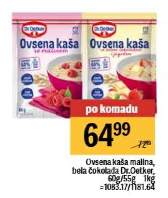 Ovsena kaša malina, bela čokolada Dr.Oetker