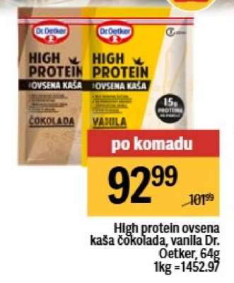 High protein ovsena kaša čokolada, vanilla Dr. Oetker, 64g