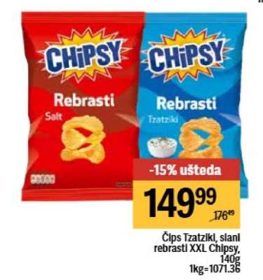 Čips Tzatziki, slani rebrasti XXL Chipsy