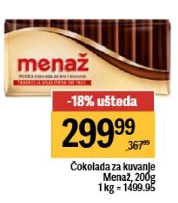 Čokolada za kuvanje Menaž 200g