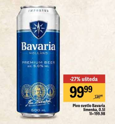 Pivo svetlo Bavaria limenka 0.5l