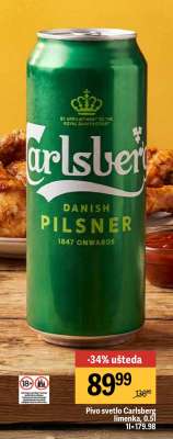 Pivo světlé Carlsberg, plechovka, 0,5 l