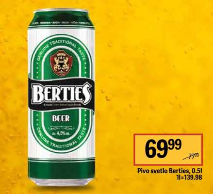 Pivo svetlo Berties , 0.5l