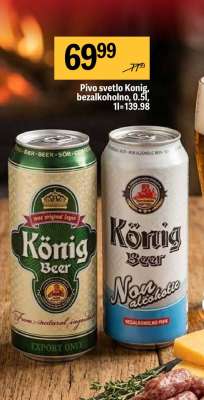 Pivo svetlo Konig, bezalkoholno, 0.5l