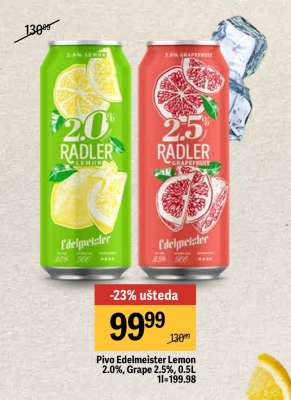 Pivo Edelmeister Lemon 2.0%, Grape 2.5%, 0.5L