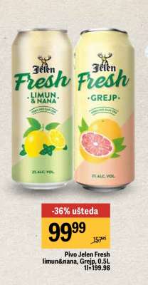 Pivo Jelen Fresh limun&nana, grejp, 0.5l